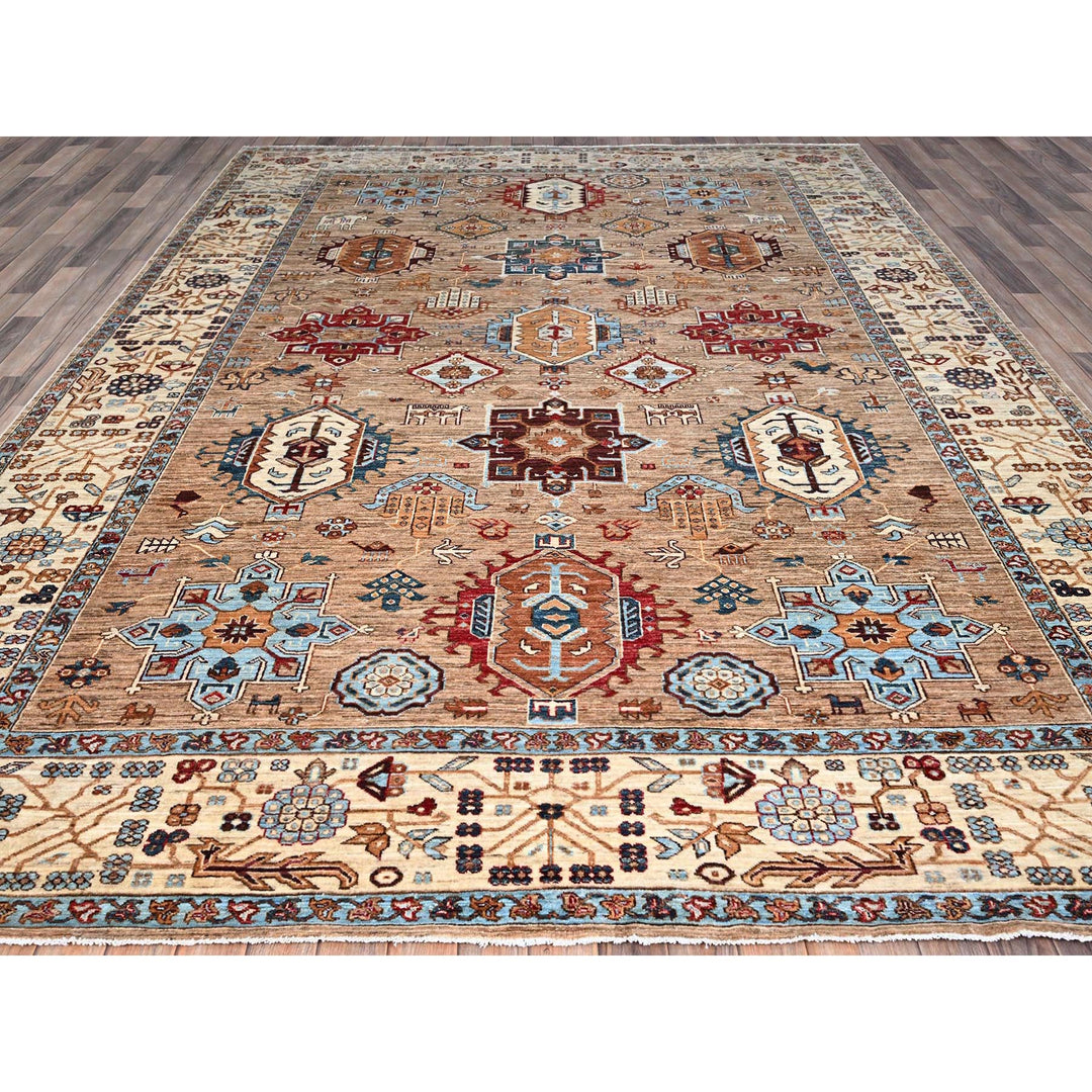 9'0" x 12'4" New Hand Knotted Beige Wool Rectangle Oriental Rug - MOA10286884