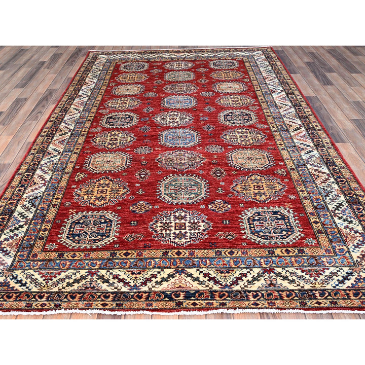 6'1" x 8'10" New Hand Knotted Red Wool Rectangle Oriental Rug - MOA10286888