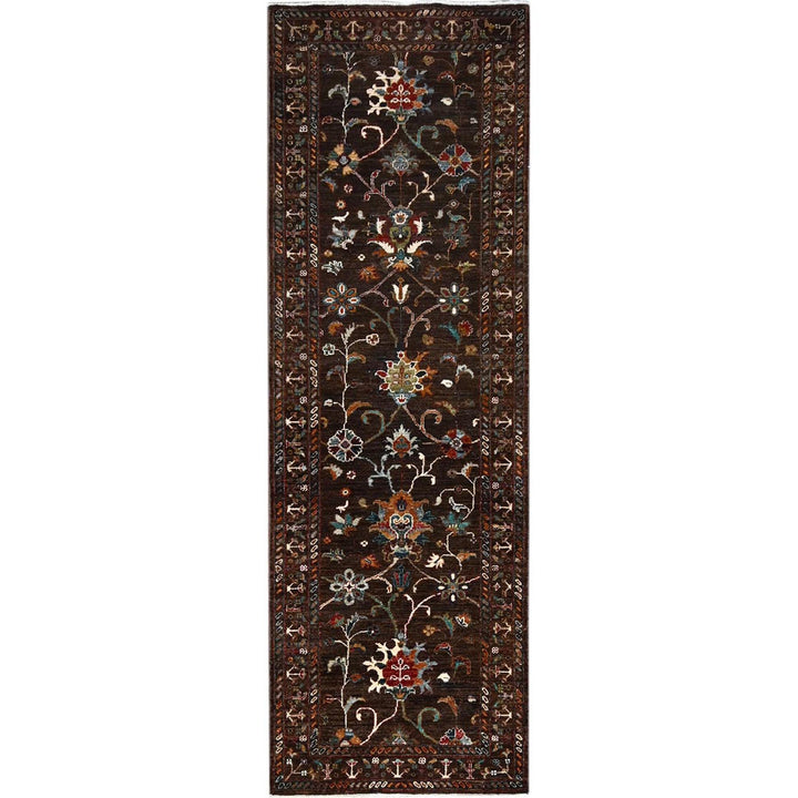 2'8" x 8'6" New Hand Knotted Brown Wool Runner Oriental Rug - MOA10286895