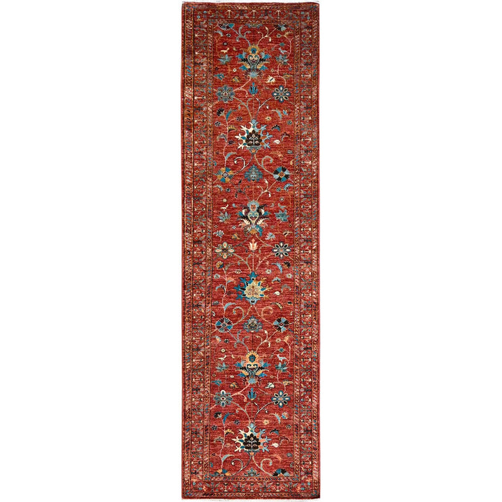 2'9" x 10'3" New Hand Knotted Red Wool Runner Oriental Rug - MOA10286896