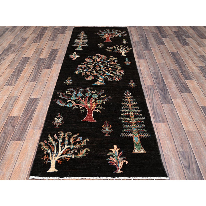 2'7" x 8'0" New Hand Knotted Black Wool Runner Oriental Rug - MOA10286898