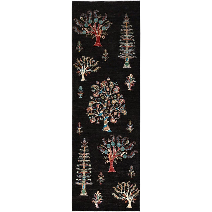 2'6" x 8'0" New Hand Knotted Black Wool Runner Oriental Rug - MOA10286899