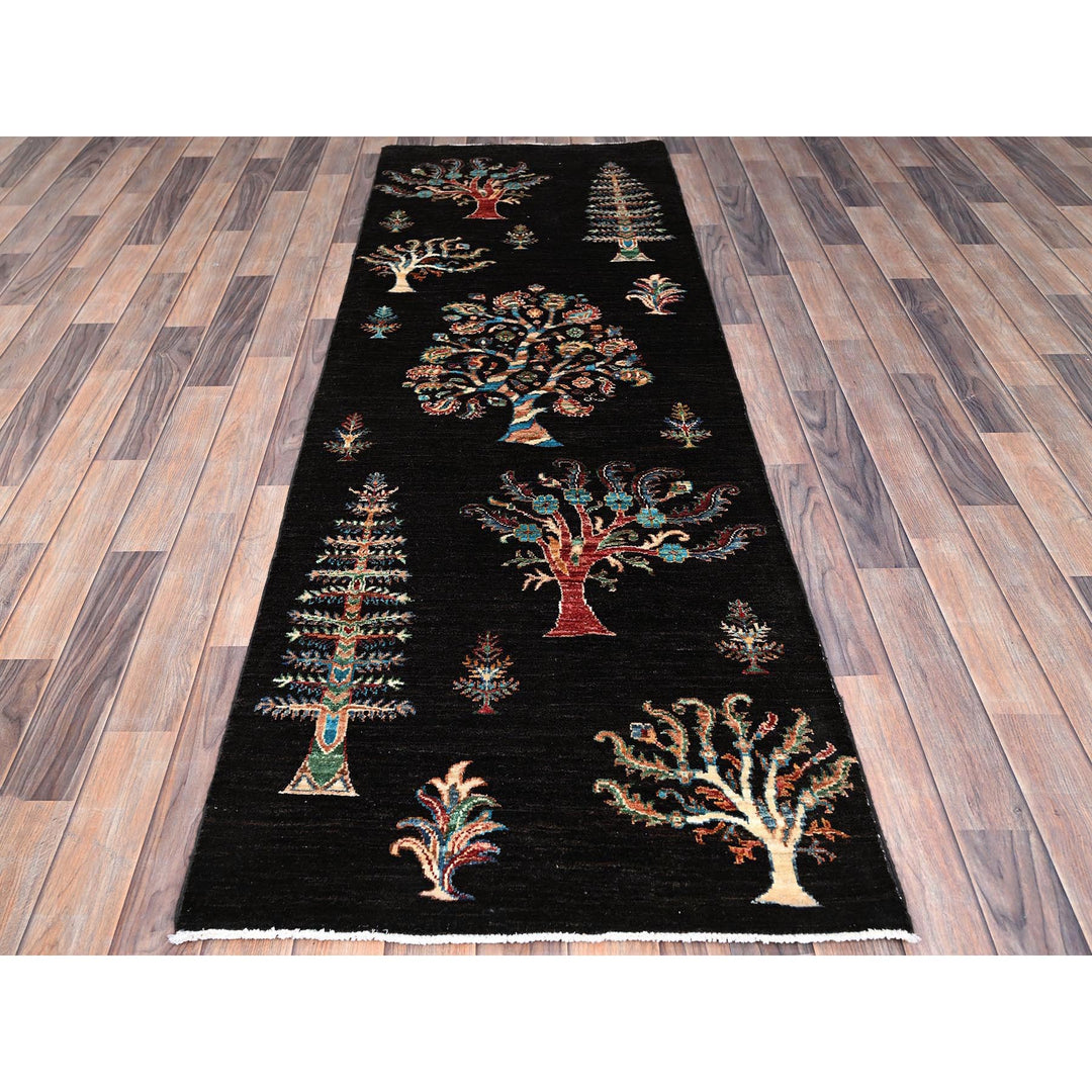 2'6" x 8'0" New Hand Knotted Black Wool Runner Oriental Rug - MOA10286899