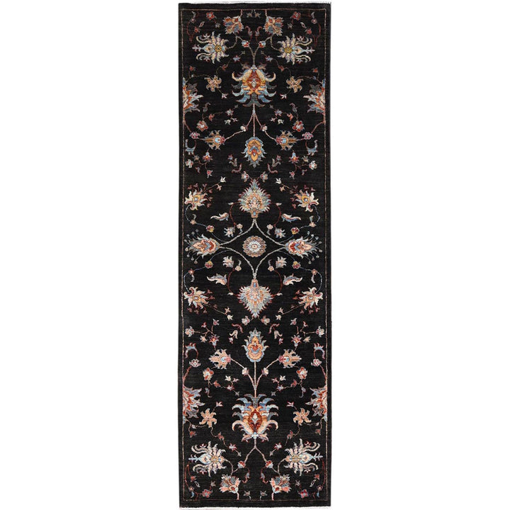 2'5" x 8'3" New Hand Knotted Black Cotton Runner Oriental Rug - MOA10286901