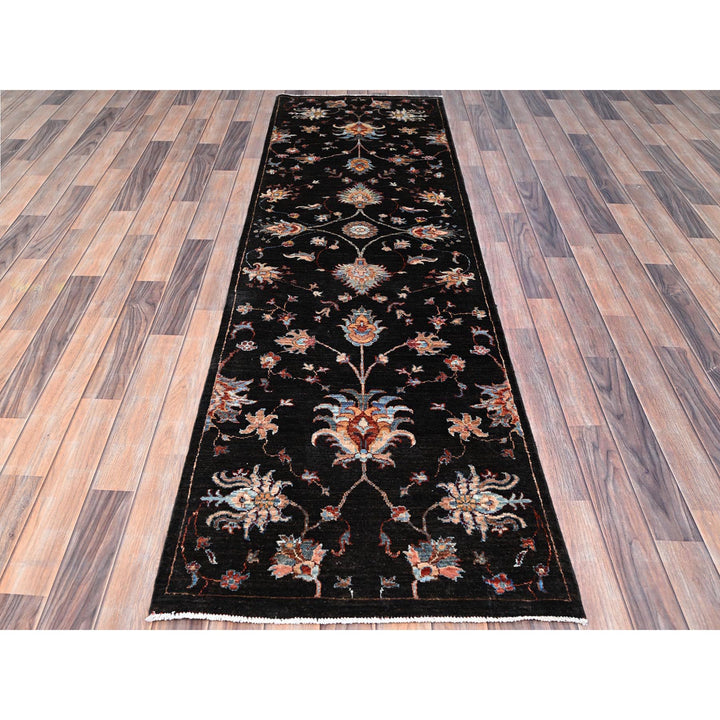 2'5" x 8'3" New Hand Knotted Black Cotton Runner Oriental Rug - MOA10286901