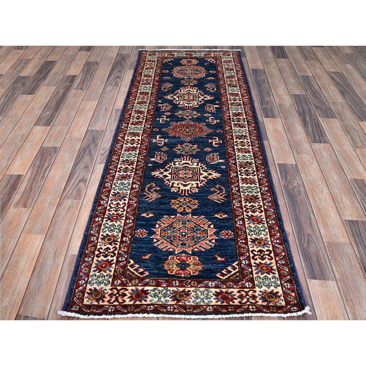 2'5" x 6'7" New Hand Knotted Blue Wool Runner Oriental Rug - MOA10286905