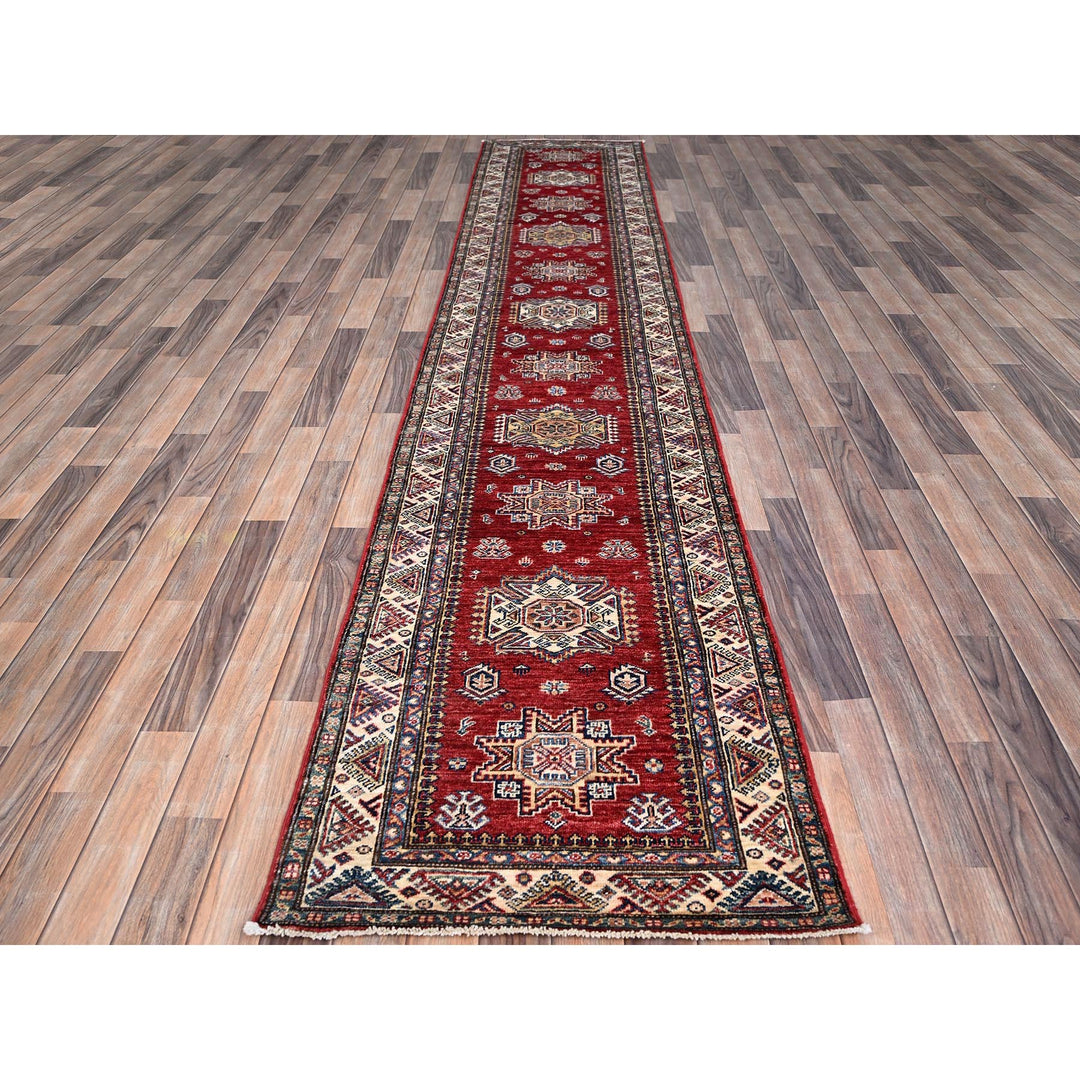 2'7" x 13'2" New Hand Knotted Red Wool Runner Oriental Rug - MOA10286910