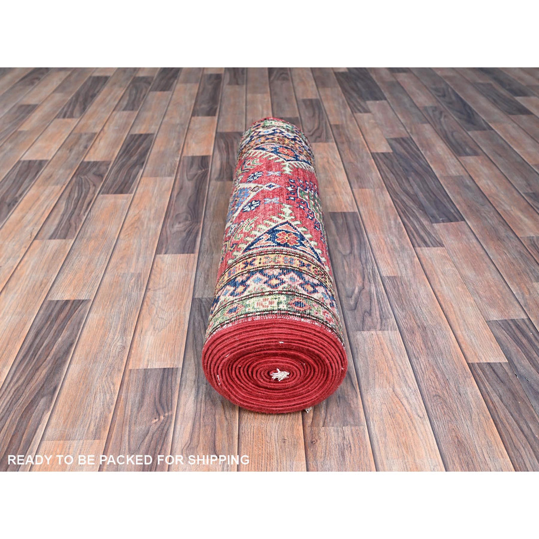 2'8" x 20'10" New Hand Knotted Red Wool Runner Oriental Rug - MOA10286913