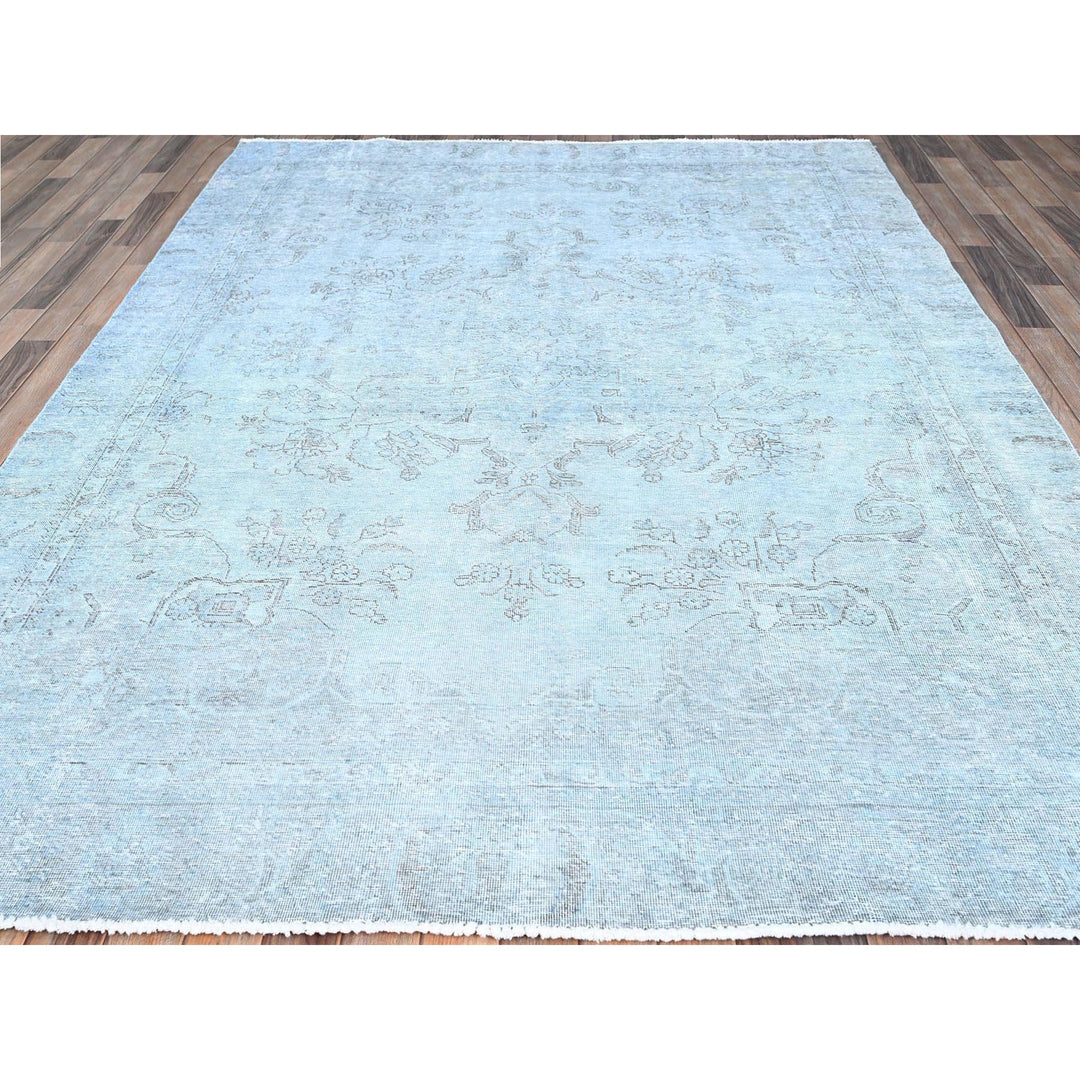 7'10" x 9'9" Vintage Hand Knotted Blue Wool Rectangle Oriental Rug - MOA10286926