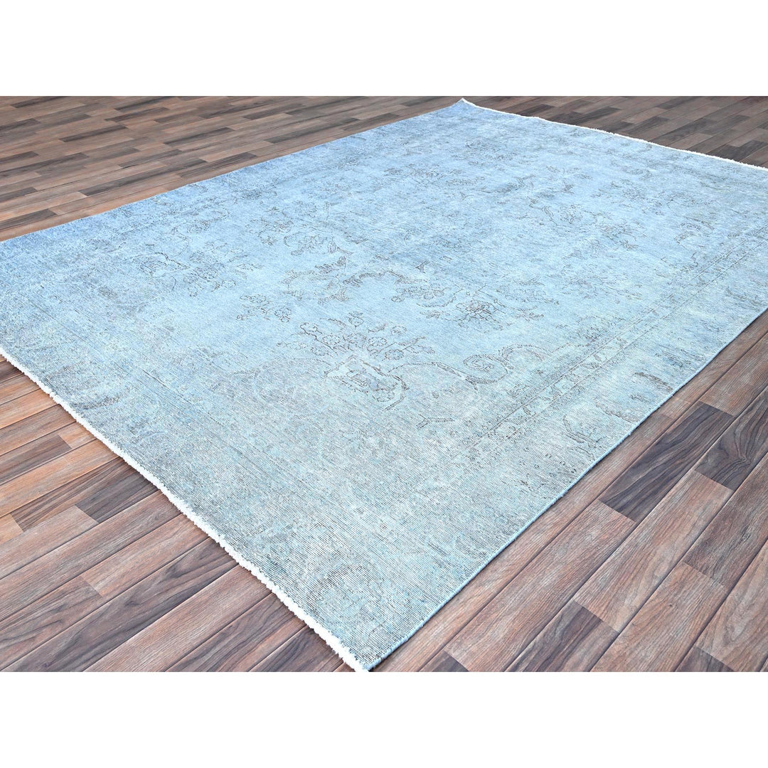 7'10" x 9'9" Vintage Hand Knotted Blue Wool Rectangle Oriental Rug - MOA10286926