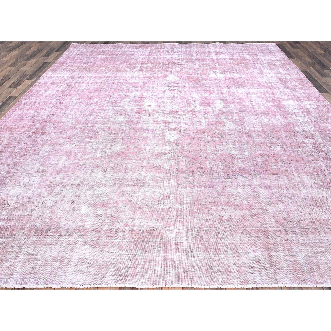 9'8" x 11'10" Vintage Hand Knotted Pink Wool Rectangle Oriental Rug - MOA10286929