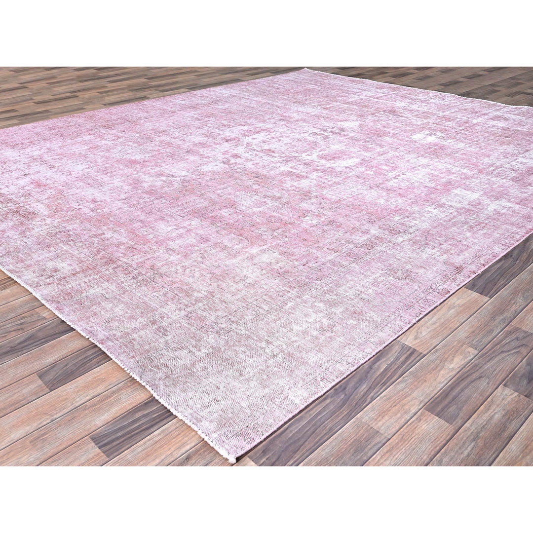 9'8" x 11'10" Vintage Hand Knotted Pink Wool Rectangle Oriental Rug - MOA10286929