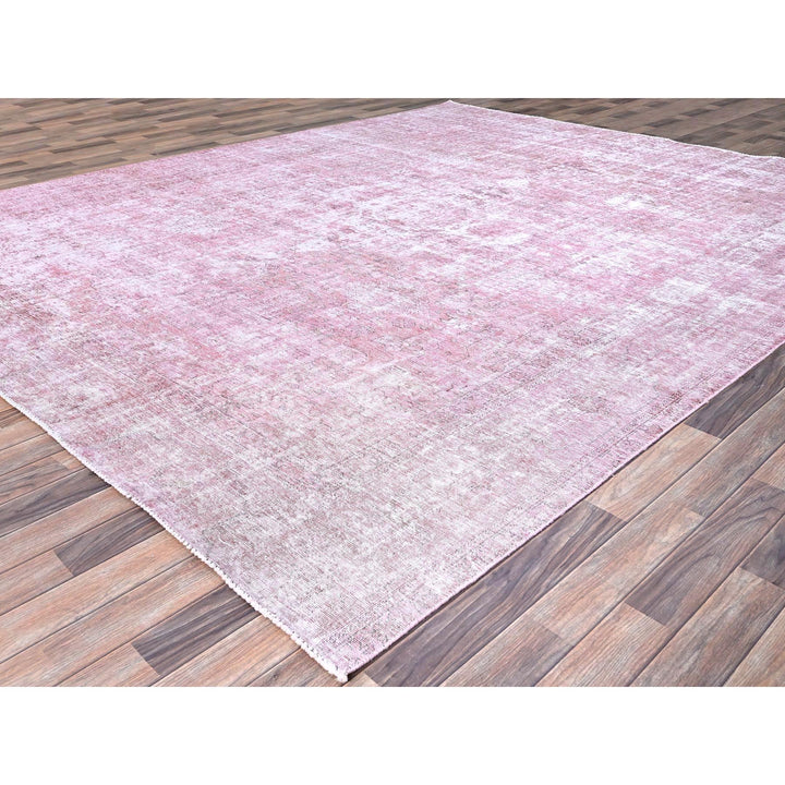 9'8" x 11'10" Vintage Hand Knotted Pink Wool Rectangle Oriental Rug - MOA10286929