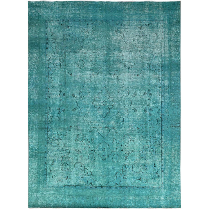 8'1" x 10'11" Vintage Hand Knotted Green Wool Rectangle Oriental Rug - MOA10286932