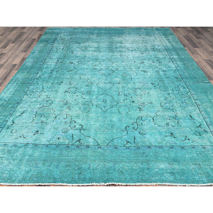 8'1" x 10'11" Vintage Hand Knotted Green Wool Rectangle Oriental Rug - MOA10286932