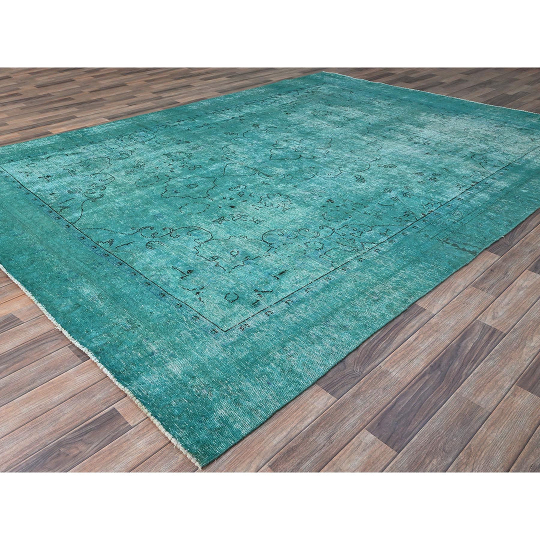 8'1" x 10'11" Vintage Hand Knotted Green Wool Rectangle Oriental Rug - MOA10286932