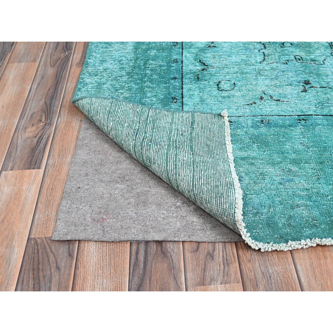 8'1" x 10'11" Vintage Hand Knotted Green Wool Rectangle Oriental Rug - MOA10286932
