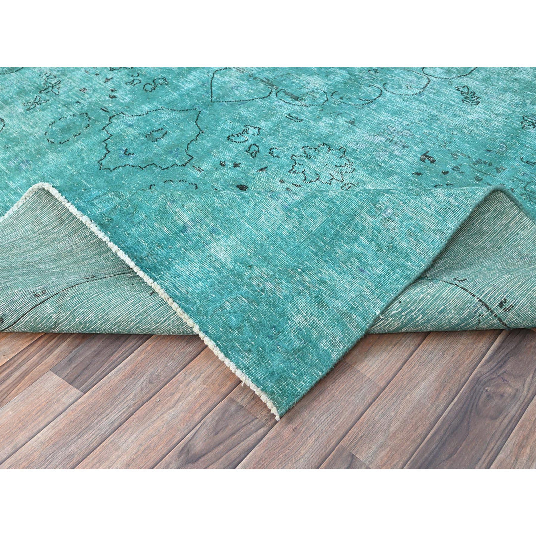 8'1" x 10'11" Vintage Hand Knotted Green Wool Rectangle Oriental Rug - MOA10286932