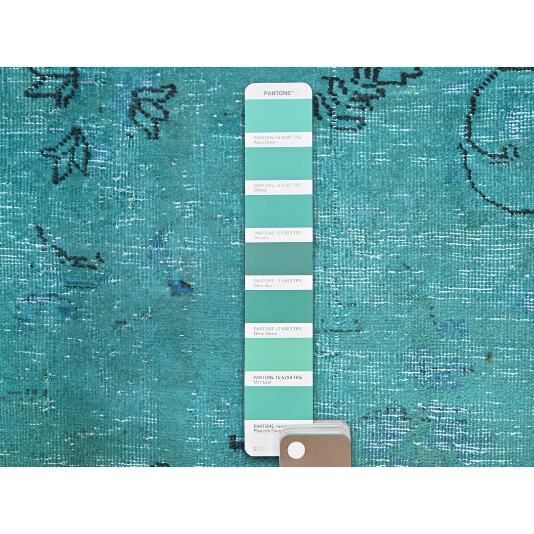 8'1" x 10'11" Vintage Hand Knotted Green Wool Rectangle Oriental Rug - MOA10286932