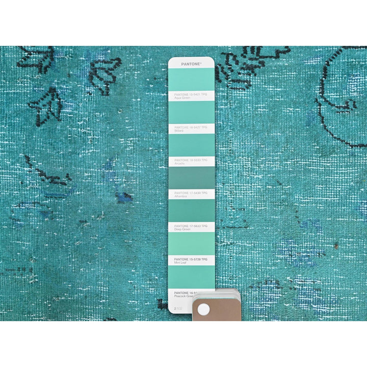 8'1" x 10'11" Vintage Hand Knotted Green Wool Rectangle Oriental Rug - MOA10286932