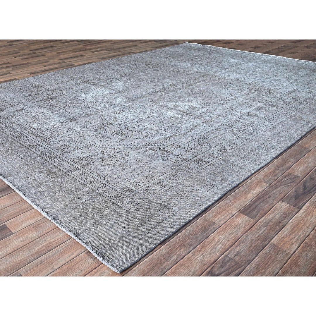 8'10" x 12'4" Vintage Hand Knotted Grey Wool Rectangle Oriental Rug - MOA10286940