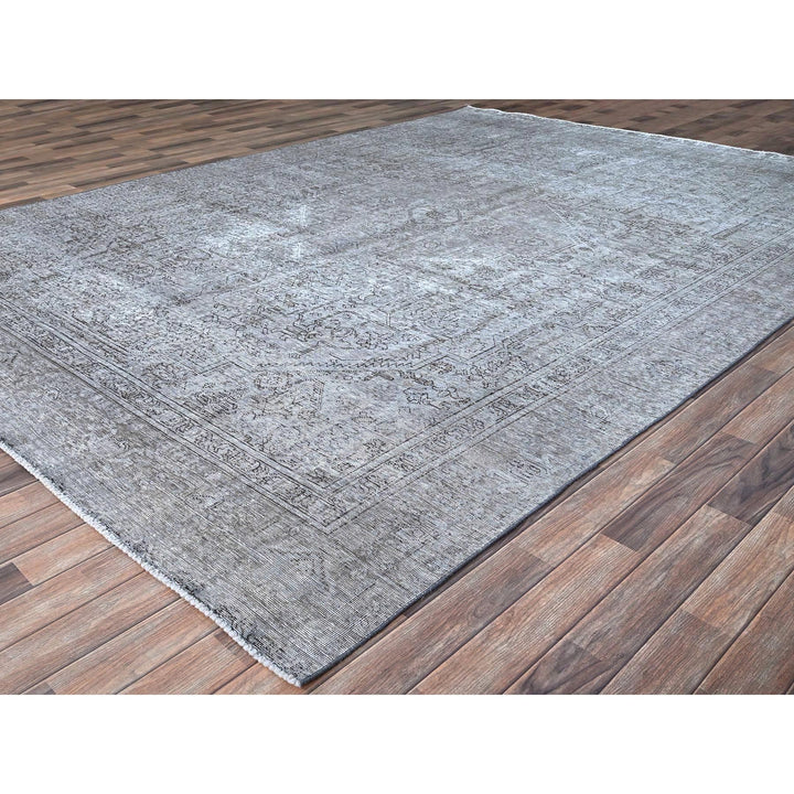 8'10" x 12'4" Vintage Hand Knotted Grey Wool Rectangle Oriental Rug - MOA10286940