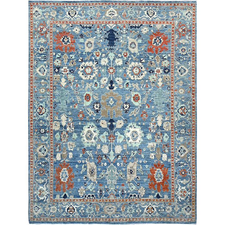 9'0" x 11'9" New Hand Knotted Blue Wool Rectangle Oriental Rug - MOA10286943