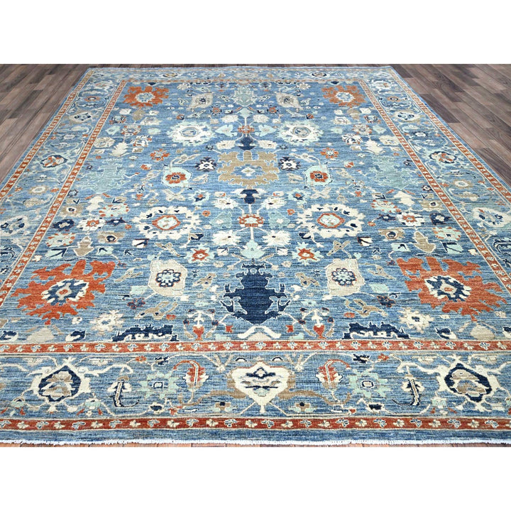 9'0" x 11'9" New Hand Knotted Blue Wool Rectangle Oriental Rug - MOA10286943