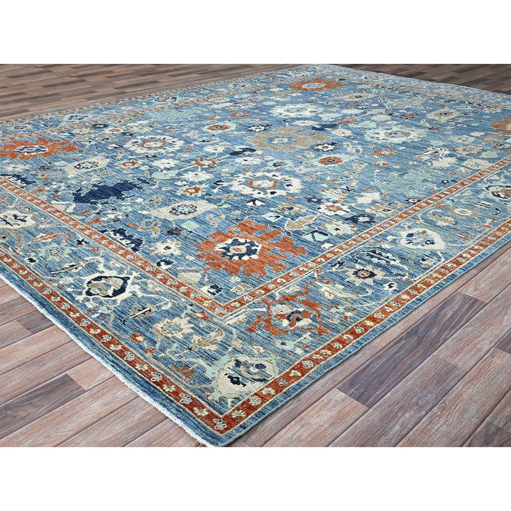 9'0" x 11'9" New Hand Knotted Blue Wool Rectangle Oriental Rug - MOA10286943