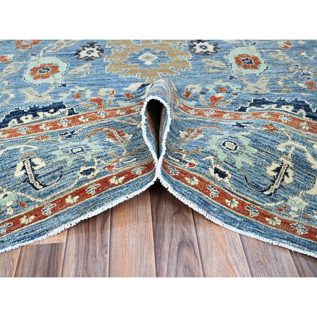 9'0" x 11'9" New Hand Knotted Blue Wool Rectangle Oriental Rug - MOA10286943