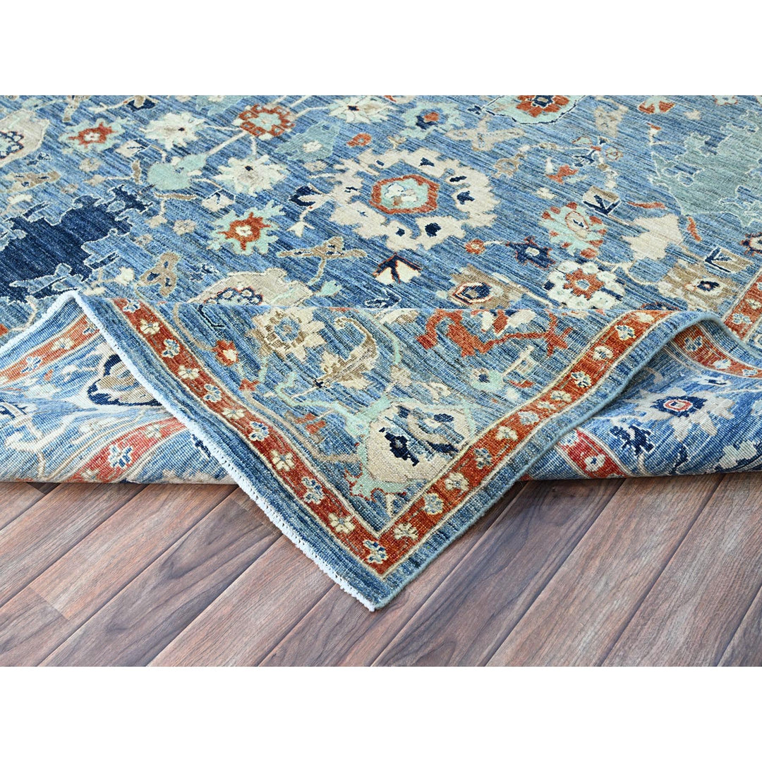 9'0" x 11'9" New Hand Knotted Blue Wool Rectangle Oriental Rug - MOA10286943