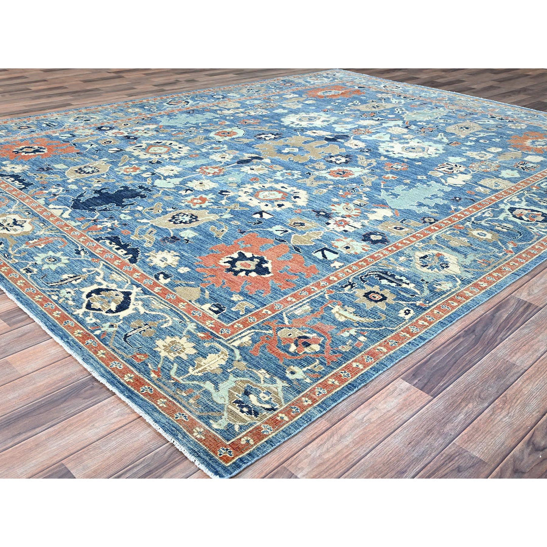 9'1" x 11'9" New Hand Knotted Blue Wool Rectangle Oriental Rug - MOA10286944