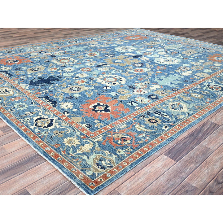 9'1" x 11'9" New Hand Knotted Blue Wool Rectangle Oriental Rug - MOA10286944