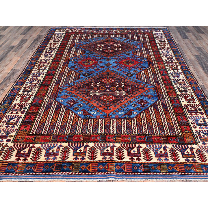 6'3" x 8'5" New Hand Knotted Blue Wool Rectangle Oriental Rug - MOA10286978