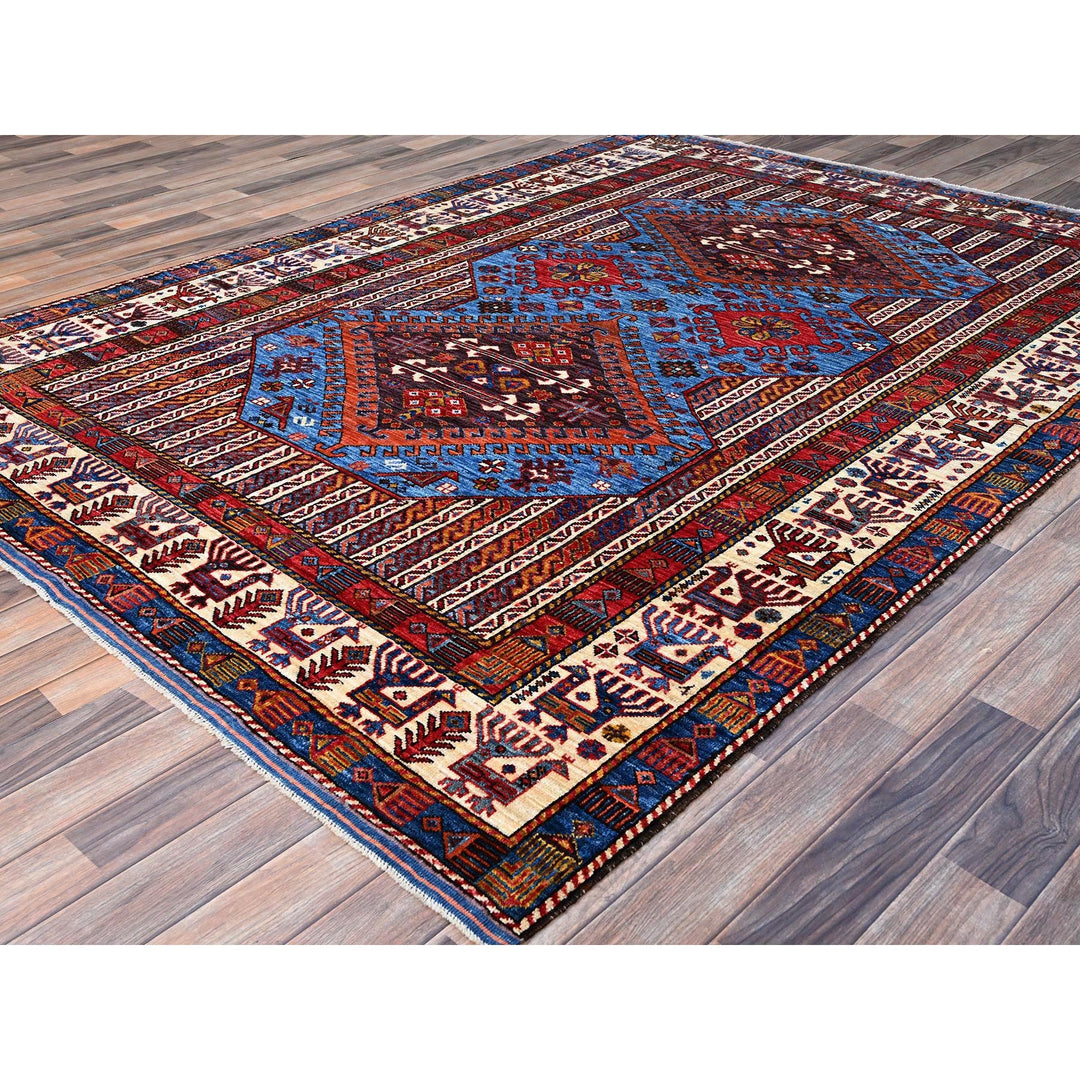 6'3" x 8'5" New Hand Knotted Blue Wool Rectangle Oriental Rug - MOA10286978