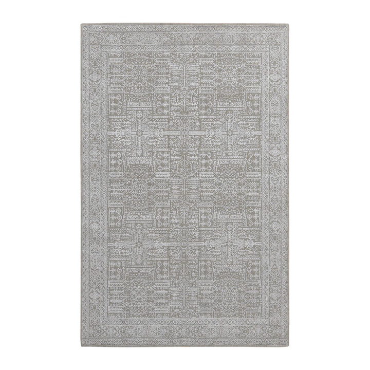 5'9" x 9'0" New Hand Loomed Grey Wool and Plant based Silk Rectangle Oriental Rug - MOA10287003