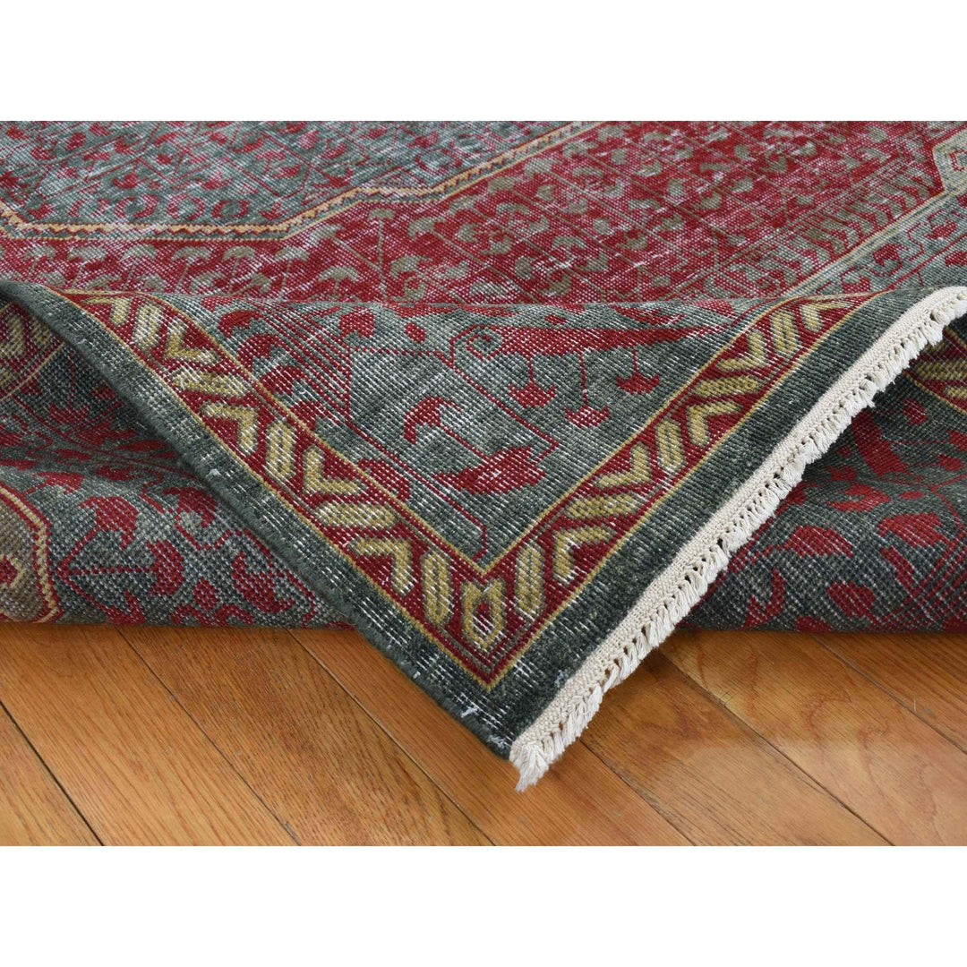 6'0" x 9'0" New Hand Knotted Green Wool Rectangle Oriental Rug - MOA10287015