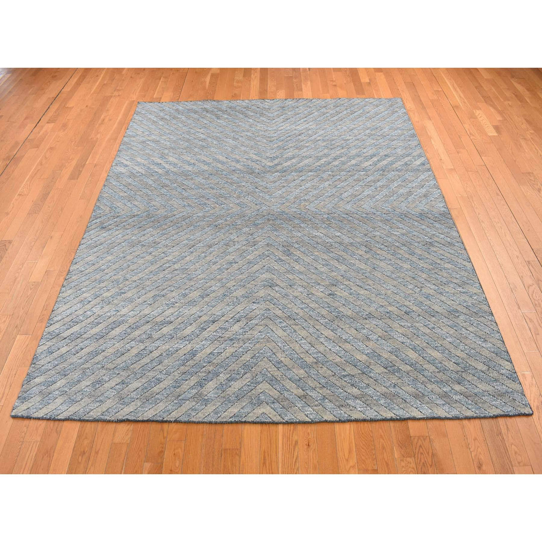 8'0" x 9'9" New Hand Knotted Blue Wool Rectangle Oriental Rug - MOA10287023