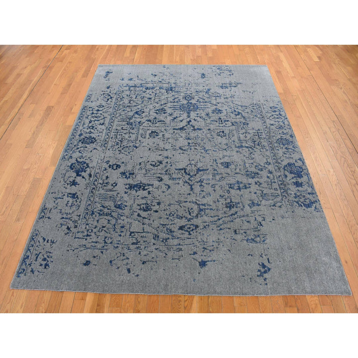 7'10" x 10'0" New Hand Loomed Grey Wool & Silk Rectangle Oriental Rug - MOA10287028