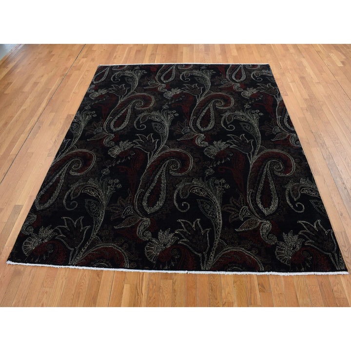 8'1" x 10'0" New Hand Knotted Black Wool Rectangle Oriental Rug - MOA10287029