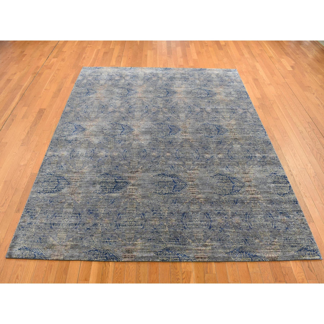 8'0" x 10'2" New Hand Knotted Grey Wool & Silk Rectangle Oriental Rug - MOA10287033