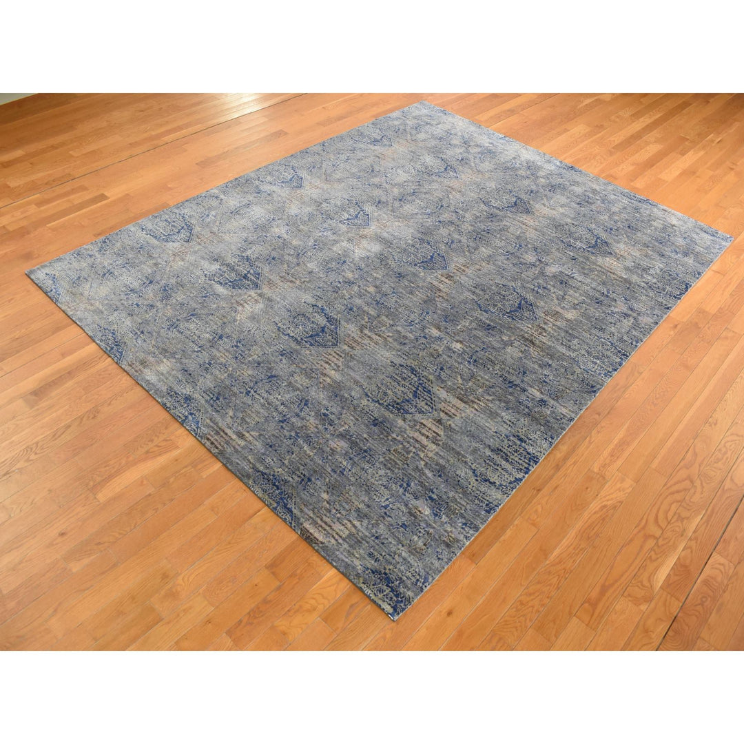 8'0" x 10'2" New Hand Knotted Grey Wool & Silk Rectangle Oriental Rug - MOA10287033