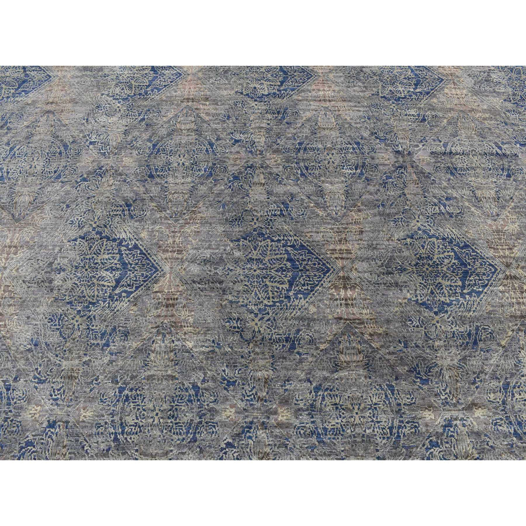 8'0" x 10'2" New Hand Knotted Grey Wool & Silk Rectangle Oriental Rug - MOA10287033