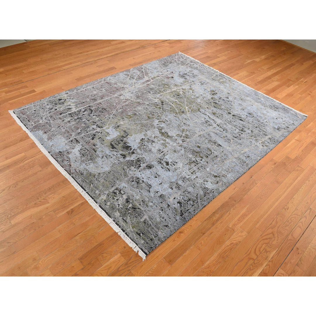 8'0" x 10'1" New Hand Knotted Grey Wool & Silk Rectangle Oriental Rug - MOA10287046