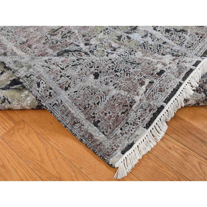 8'0" x 10'1" New Hand Knotted Grey Wool & Silk Rectangle Oriental Rug - MOA10287046