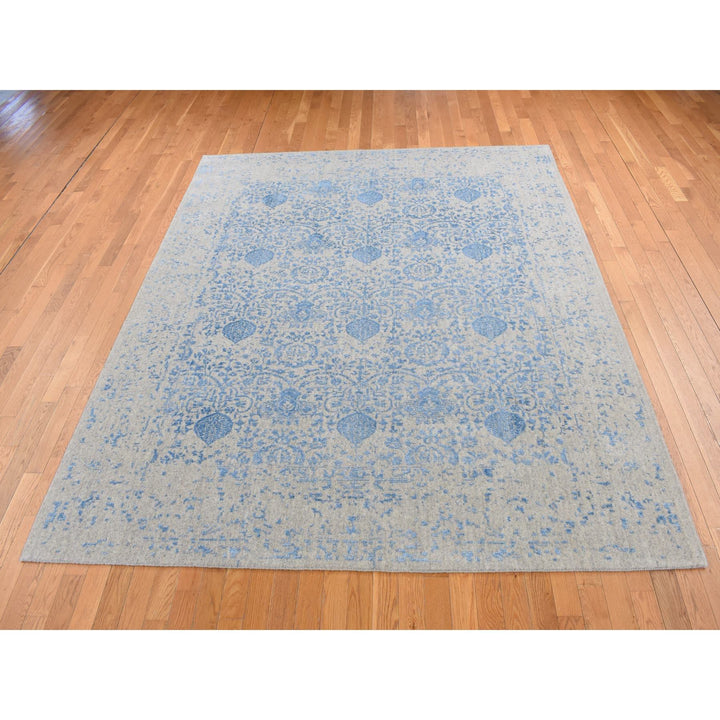 7'10" x 9'9" New Hand Loomed Blue Wool Rectangle Oriental Rug - MOA10287058