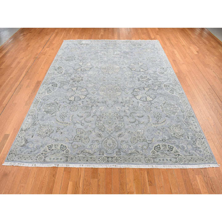 9'0" x 12'0" New Hand Knotted Grey Wool & Silk Rectangle Oriental Rug - MOA10287065