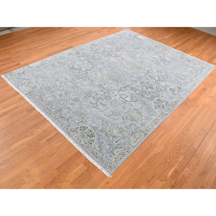 9'0" x 12'0" New Hand Knotted Grey Wool & Silk Rectangle Oriental Rug - MOA10287065