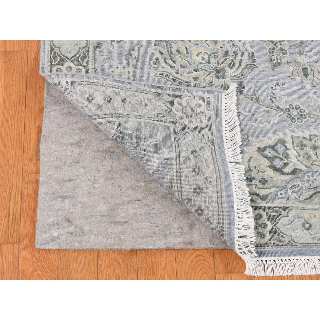 9'0" x 12'0" New Hand Knotted Grey Wool & Silk Rectangle Oriental Rug - MOA10287065