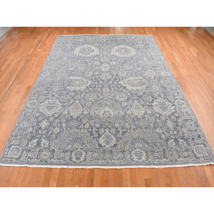 9'0" x 12'4" New Hand Knotted Grey Wool & Silk Rectangle Oriental Rug - MOA10287070